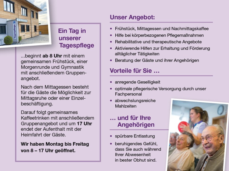 Vereinbaren Sie einen Schnuppertag in unserer Diakonie-Tagespflege Mühlenpark